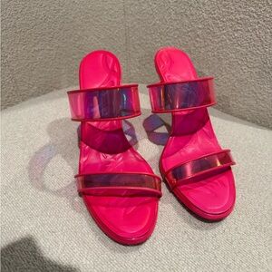 Christian Louboutin Just Loubi 85mmHot Pink Slide Sandals with Iridescent Straps
